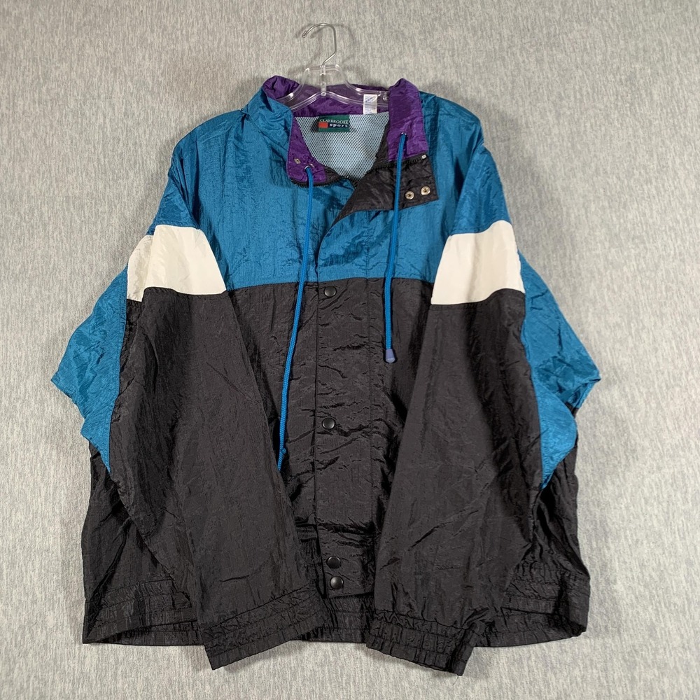 Vintage Claybrooke‎ Jacket Mens Medium Blue Colorblock Windbreaker Hooded 90s
